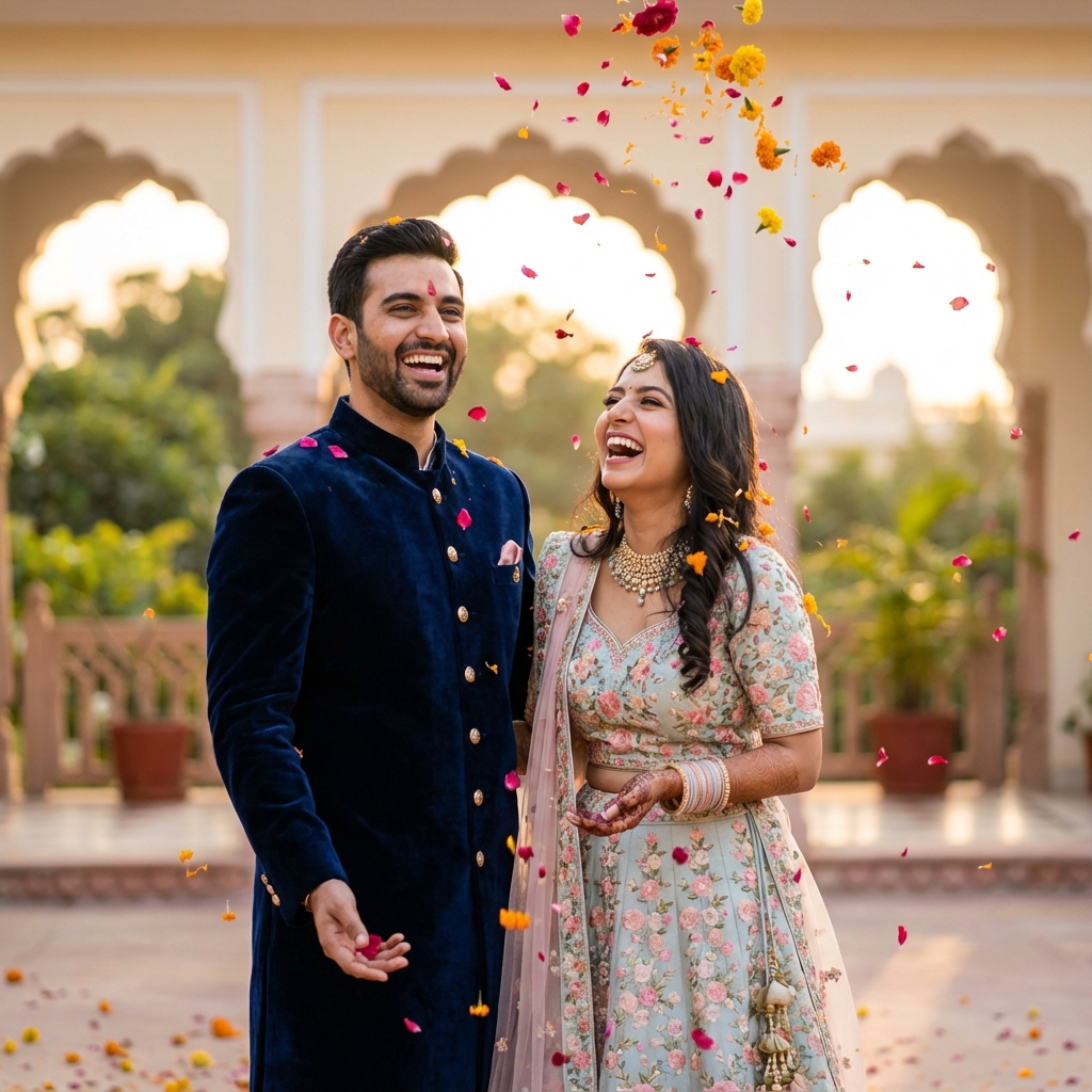Happy Indian Couple Celebrating